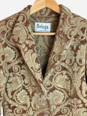 Vintage Beluga Sandstone Brocade Cropped Blazer Coat With Shoulder Pads